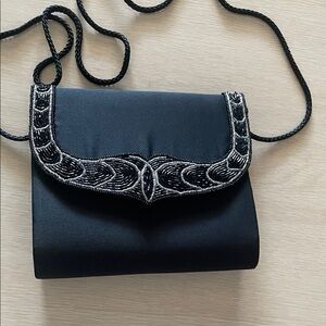 Milor Black Evening Clutch with Silver Beaded Trim